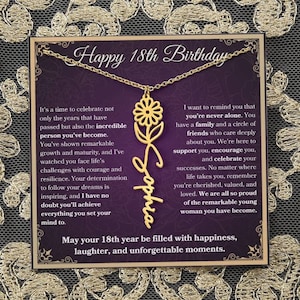 Colar com nome personalizado, flor de nascimento de 18 anos, presente para 18 anos, joia de 18 anos para mulheres de 18 anos