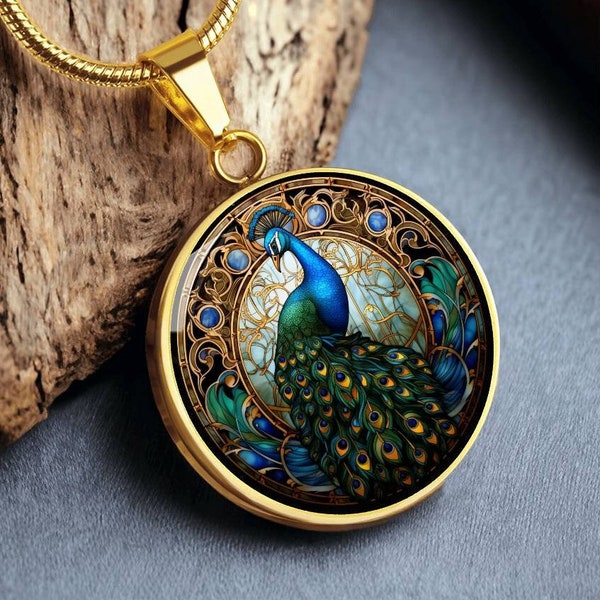 Paon Faux Vitrail Personnalisé Pendentif Collier Cadeau pour les amateurs d’oiseaux exotiques Cadeaux pour les bijoux d’oiseaux Cadeau pour le cadeau d’anniversaire pour elle