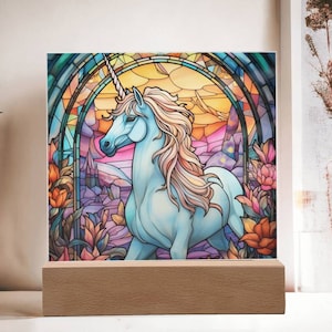 Unicorn Pastel Faux Stained Glass Acrylic Plaque For Nursery Room Decor Gift For Young Girl Christmas Gift For Daughter Unicorn Nightlight