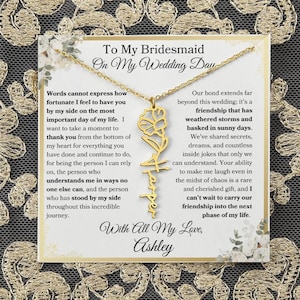 Brautjungfer Hochzeit Geschenk von der Braut für Brautjungfer personalisierte Geburt Blume Name Halskette Geschenk für Brautparty-Gedächtnis-Andenken Geschenk
