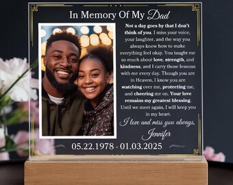 Placa personalizada en memoria de papá, regalo para papá, recuerdo de pérdida para hija/hijo, regalo para padre en el cielo, regalo conmemorativo para papá