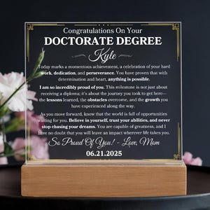 Doktoranden-Grad-Geschenk für Graduierung für Doktoranden-Grad personifizierte LED-Plaketten-Geschenk für Doktorgraduierten-Geschenk für Doktoranden-Andenken für Sohn