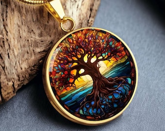 Collier avec pendentif personnalisé en vitrail imitation arbre de vie pour survivant de greffe cadeau pour survivant du cancer cadeaux pour bijoux de rétablissement