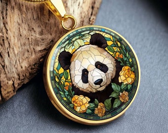 Panda Stained Glass Pendant Necklace For Panda Lover Gift Personalized Necklace Panda Pendant Jewelry Floral Panda Necklace Gift