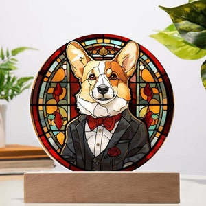 Corgi In Tuxedo Faux Stained Glass Acrylic Plaque Gifts For Corgi Mom Gift For Dog Person Decoration Funny Dog Nightlight Decor Gift For Her