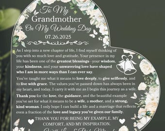 Para mi abuela en el día de mi boda. Regalo para la abuela. Placa personalizada de la novia a la abuela. Recuerdo de boda para la abuela de la novia.
