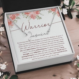 Presente de guerreiro para sobrevivente de câncer, colar com nome personalizado para recuperação, presentes de incentivo, lembrança de memória para vencer o câncer