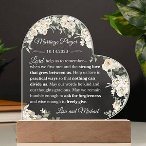 Plaque coeur LED personnalisée prière de mariage pour cadeau de mariage religieux pour jeunes mariés cadeau de bénédiction de mariage pour cadeaux de mariage chrétien