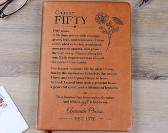 Custom Chapter 50 Notebook, Personalized 50th Birthday Gift, Customized Chapter Fifty Birth Flower Journal, Unique Turning 50 Milestone Gift