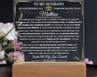 Custom Groom Wedding Day Gift From Bride, Future Husband Wedding Keepsake From Future Wife, Personalized To My Groom Square Plaque