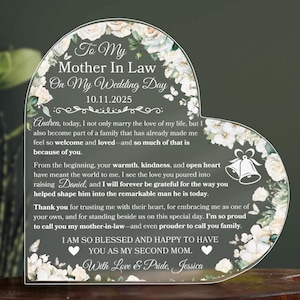 Mother In Law Wedding Day Gift From The Bride To Mother Of The Groom Personalized Wedding Plaque For Groom&#39;s Mom Wedding Keepsake For MIL