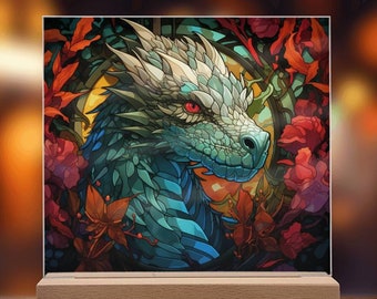 Mystische Drachen Faux Buntglas Acryl Plaque Für Fantasy Liebhaber Dekoration Für DnD LED Nachtlicht Decor für Dungeons And Dragons Artwork