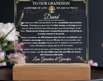 Custom Grandson Square Plaque, Gift From Grandparents, Personalized Acrylic LED, Grandson Christmas Present, Gifts From Grandma and Grandpa