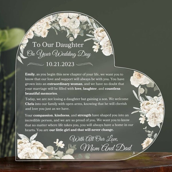 To My Daughter On Your Wedding Day Personalized Heart Plaque Gift For Daughter On Wedding Day From Parents Of The Bride Wedding Day Gifts