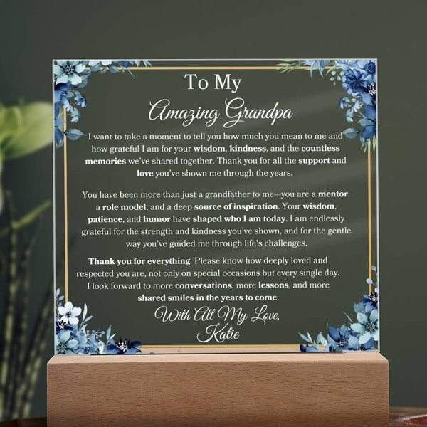 To My Grandfather Personalized Plaque Gift For Grandpa Gift For Birthday Present For Father's Day Gift From Granddaughter/Grandson Keepsake