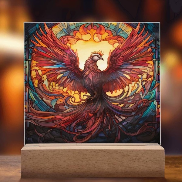 Phoenix vitrail plaque acrylique cadeau pour encouragement Phoenix veilleuse décor cadeau pour les cadeaux de récupération pour la perte