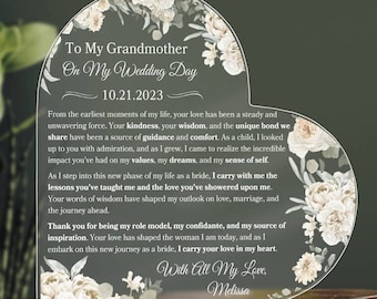 Grandmother Of The Bride Personalized Heart Plaque For Grandma Wedding Gift For Grandma Of The Bride Gift From Granddaughter To Grandmother
