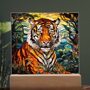 Tiger In The Jungle Faux Stained Glass Gift For Animal Lover Gifts For Housewarming Gift For Birthday Present For Christmas Tiger Nightlight