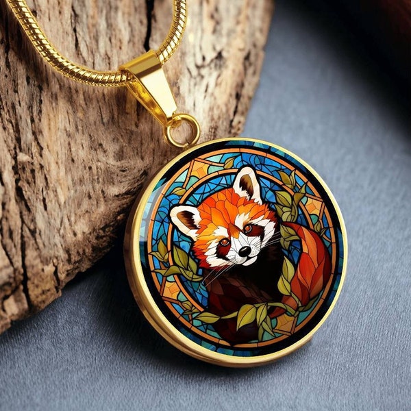 Collier pendentif personnalisé en faux vitrail panda rouge pour amoureux des animaux cadeau d'anniversaire pour fille cadeaux pour bijoux panda