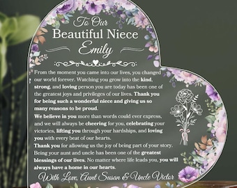 Custom Niece Acrylic Heart Plaque, Personalized Niece Gift From Aunt and Uncle, Unique Christmas Gift, Birth flower Birthday Gifts