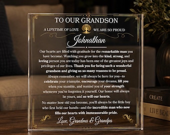 Grandson Personalized Acrylic Square Block, To Grandson Gift From Grandparents, Custom Christmas Gift, Grandchild Birthday Keepsake Gifts