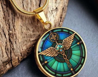 Caduceus Symbol Faux Stained Glass Personalized Pendant For Medical School Graduate Gift For Registered Nurse Gift For Doctor Jewelry Gifts