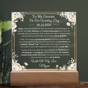 A mi novio el día de nuestra boda Regalo de placa personalizado de la novia al novio Recuerdo de la boda para el futuro marido Regalos personalizados
