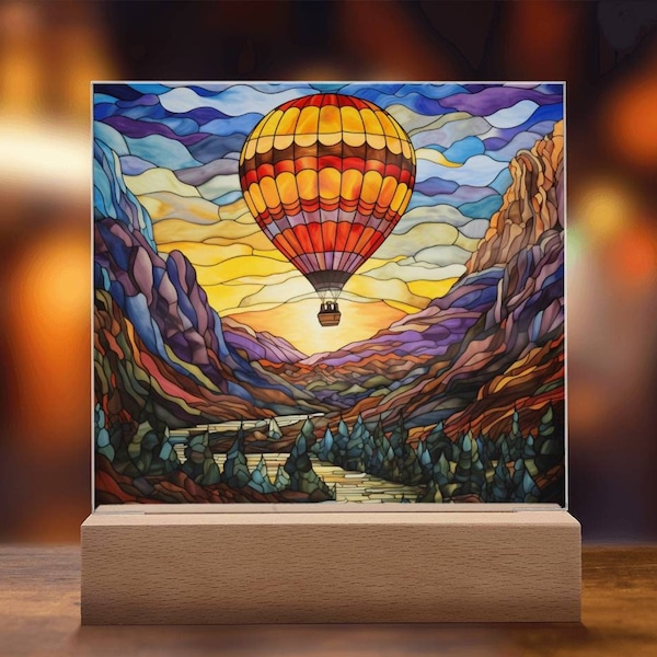 Hot Air Balloon In A Beautiful Landscape Faux Stained Glass Acrylic Plaque Gift For Traveler Gift For Hot Air Balloon Decoration Gifts