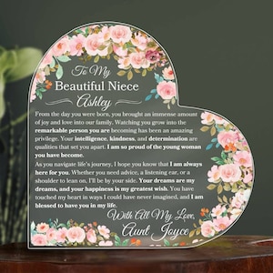 Plaque coeur personnalisée à ma nièce Cadeau pour une nièce Cadeaux de Noël pour une nièce Cadeau d&#39;anniversaire de la tante à une nièce Cadeaux de remise des diplômes pour elle