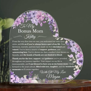 Bonus Mom Personalized Heart Plaque Gift For Stepmom Christmas Gift For Stepmother Birthday Gifts From Stepdaughter/Stepson Keepsake Gifts