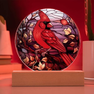 Kardinal Vogel Faux Buntglas Kreis Plakette Geschenk für Kardinal Liebhaber Geschenk für den Verlust Geschenk für die Erholung Kardinal Nachtlicht Dekoration