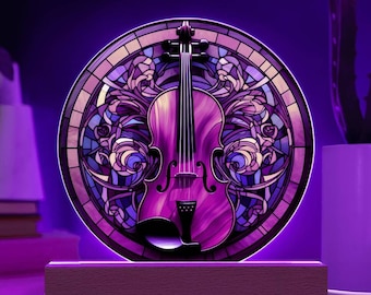 Violin Faux Stained Glass Acrylic Plaque Gift For Violinist Birthday Present For Music Lover Gift For Housewarming Gift Violin Nightlight