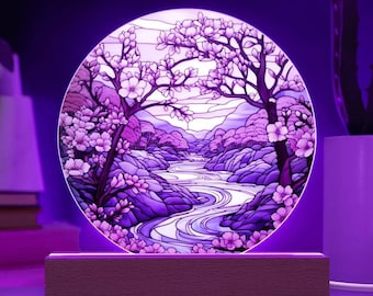 Cherry Blossom Flower Forest Circle Plaque Gift For Sakura Flowers Lover Gift For Japanese Decoration LED Nightlight For Decor For Japan Fan
