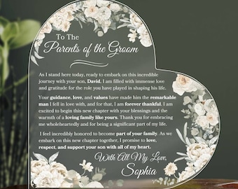 Parents Of The Groom Personalized Acrylic Heart Plaque Gift For Parents Of The Groom Gift For Parents-In-Law Wedding Gift From Bride