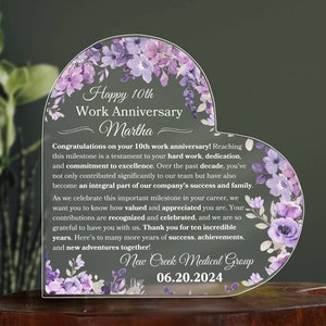 10th Work Anniversary Gift Personalized Plaque Gift For Ten Year Employee Anniversary Gift For 10 Year Work Anniversary Gift For Coworker