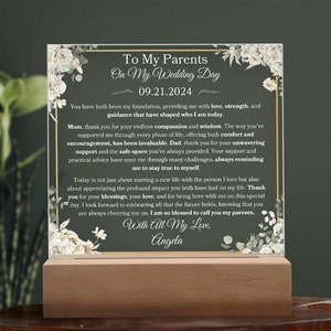 A mis padres el día de mi boda Regalo de placa personalizado de la novia a mamá y papá Regalo de recuerdo de boda para los padres de la novia LED