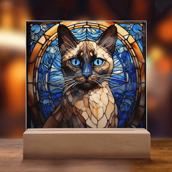 Siamese Cat Faux Stained Glass Acrylic Plaque Gift For Cat Person Decoration For Cat Mom Gifts For Cat Memorial Plaque Memory Keepsake Gift