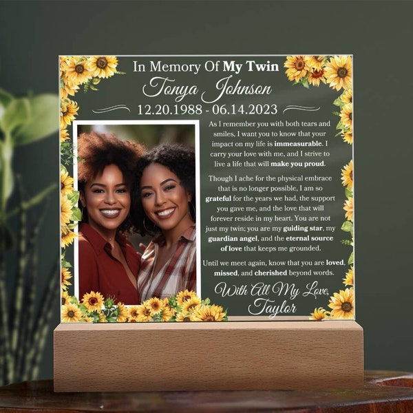 Twin Memorial Personalized Plaque For Memory Keepsake Gift For Loss Of Twin Gifts For Grieving Twin Gift For Birthday For Sister/Brother