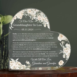 Placa personalizada para la nieta de la novia, regalo del día de la boda de los abuelos del novio a la nueva novia, recuerdo para los recién casados