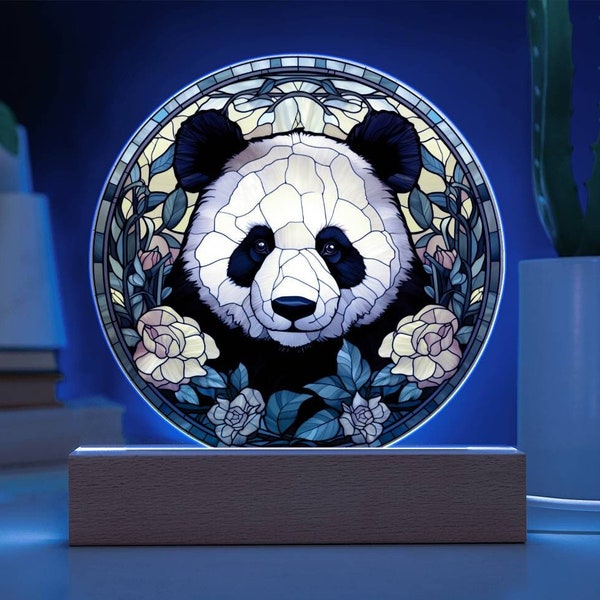 Regalo de placa acrílica de vidrieras falsas de oso panda para regalo de amante de panda para decoración de inspiración asiática de luz nocturna LED panda para regalo de cumpleaños