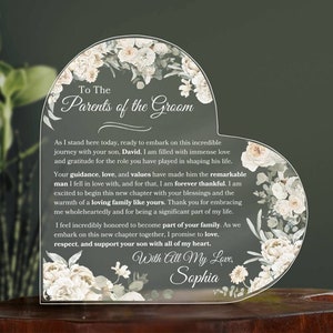 Parents Of The Groom Personalized Acrylic Heart Plaque Gift For Parents Of The Groom Gift For Parents-In-Law Wedding Gift From Bride