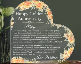 Happy Golden Anniversary Personalized Plaque For 50th Wedding Anniversary Gift For Wife Fifty Year Anniversary Gift For Husband Fiftieth