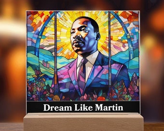 Martin Luther King Faux Stained Glass Acrylic Plaque For MLK Day Decoration For Black History Month Gift For BLM Support Decor Nightlight