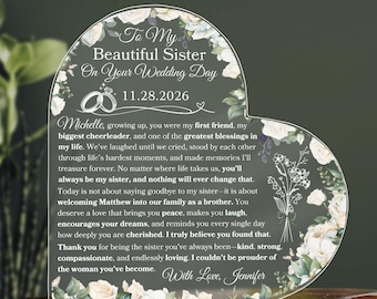 Personalized Sister Wedding Day Gift, Custom Birth Flower Sister Wedding Plaque, To The Bride From Sister, Unique Birthflower Wedding Gift