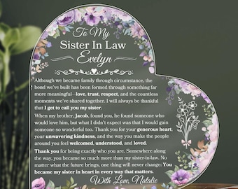 Custom Sister In Law Gift, Personalized Sister-In-Law Heart Plaque, Birth Flower Birthday Gift, Unique Christmas Gift, Wedding Day Gifts