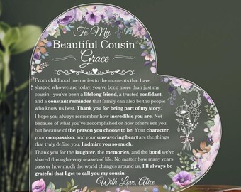 Custom Cousin Heart Plaque, Personalized Gift For Cousin, Birth Flower Birthday Gift, Unique Christmas Gift For Her, Wedding Day Keepsake