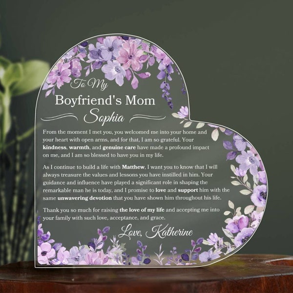 To My Boyfriend's Mom Gift For Birthday Personalized Plaque For Boyfriend's Mom Christmas Gift For Boyfriends Mom From Son's Girlfriend