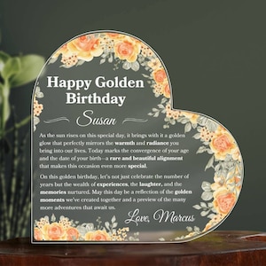 Goldener Geburtstag Personalisierte Plakette Geschenk für glücklichen goldenen Geburtstag Geschenk für Tochter Geschenke für Schwester Benutzerdefinierte Namen Geschenk für Nichte B-Day Geschenke