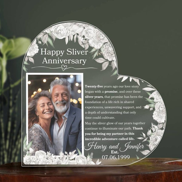 Sliver Anniversary Personalized Plaque For 25th Wedding Anniversary Gift For Twenty-Fifth Anniversary Memory Keepsake Gifts For Wife/Husband