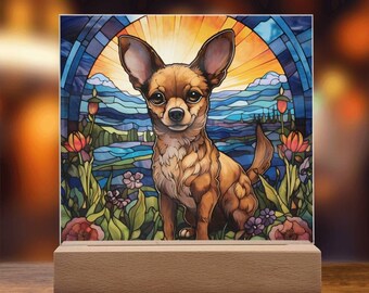 Chihuahua Faux Stained Glass Acrylic Plaque Gift For Dog Mom Gifts For Dog Person Gift For Pet Owner Gifts For Dog Memorial Plaque Dog Decor